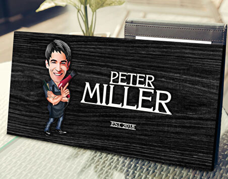 BK Gift Kişiye Özel Erkek Kuaför Karikatürlü Kabartma Tasarım Antik Siyah (Ebony) Ahşap Tabela-1, Dekoratif Tabela, Rustik Ev Dekorasyonu, Duvar Dekoru