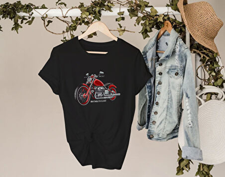 BK Gift Motorsiklet Tasarımlı Kadın Siyah T-shirt -14, Arkadaşa Hediye, Doğum Günü Hediyesi, Sevgili Hediyesi