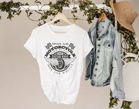 BK Gift Motorsiklet Tasarımlı Kadın Beyaz T-shirt -7, Arkadaşa Hediye, Doğum Günü Hediyesi, Sevgili Hediyesi