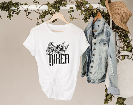 BK Gift Motorsiklet Tasarımlı Kadın Beyaz T-shirt -11, Arkadaşa Hediye, Doğum Günü Hediyesi, Sevgili Hediyesi