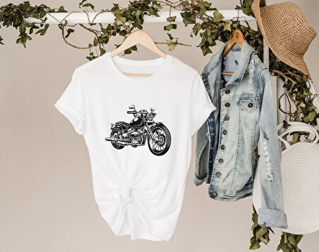 BK Gift Motorsiklet Tasarımlı Kadın Beyaz T-shirt -12, Arkadaşa Hediye, Doğum Günü Hediyesi, Sevgili Hediyesi
