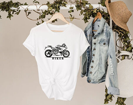 BK Gift Motorsiklet Tasarımlı Kadın Beyaz T-shirt -13, Arkadaşa Hediye, Doğum Günü Hediyesi, Sevgili Hediyesi