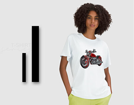 BK Gift Motorsiklet Tasarımlı Kadın Beyaz T-shirt -14, Arkadaşa Hediye, Doğum Günü Hediyesi, Sevgili Hediyesi