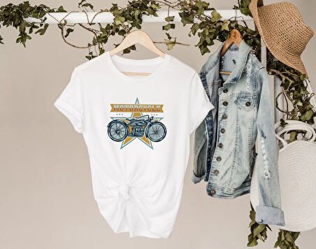 BK Gift Motorsiklet Tasarımlı Kadın Beyaz T-shirt -15, Arkadaşa Hediye, Doğum Günü Hediyesi, Sevgili Hediyesi