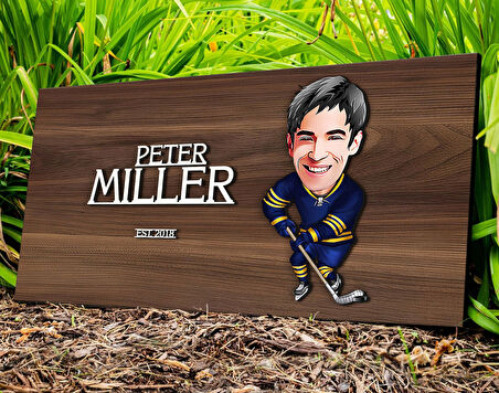 BK Gift Kişiye Özel Hokey Oyuncusu Karikatürlü Kabartma Tasarım Antik Ceviz Ahşap Tabela-1, Dekoratif Tabela, Rustik Ev Dekorasyonu