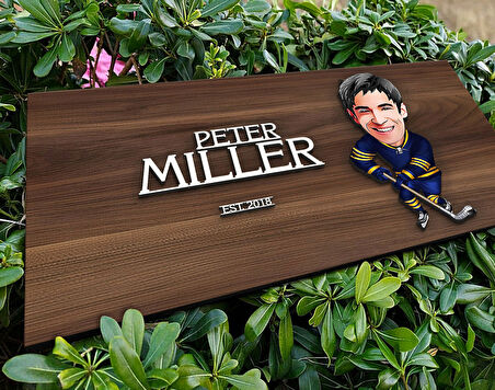 BK Gift Kişiye Özel Hokey Oyuncusu Karikatürlü Kabartma Tasarım Antik Ceviz Ahşap Tabela-1, Dekoratif Tabela, Rustik Ev Dekorasyonu