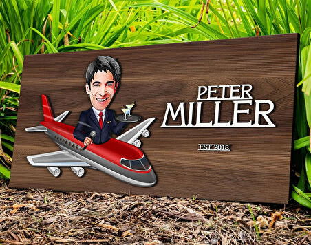 BK Gift Kişiye Özel Erkek Host Karikatürlü Kabartma Tasarım Antik Ceviz Ahşap Tabela-1, Dekoratif Tabela, Rustik Ev Dekorasyonu