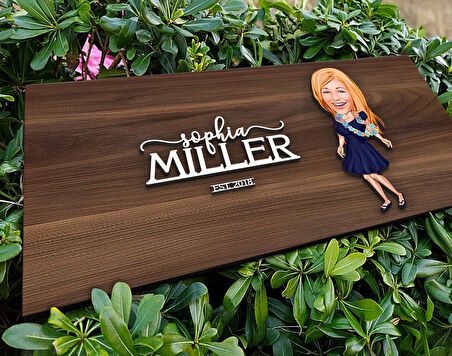 BK Gift Kişiye Özel Kadın Karikatürlü Kabartma Tasarım Antik Ceviz Ahşap Tabela-11, Dekoratif Tabela, Rustik Ev Dekorasyonu