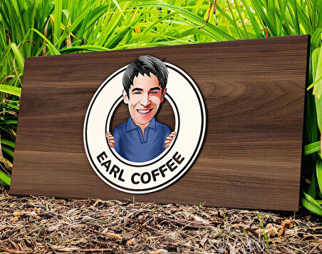 BK Gift Kişiye Özel Patron Karikatürlü Kabartma Tasarım Antik Ceviz Ahşap Tabela-2, Dekoratif Tabela, Rustik Ev Dekorasyonu