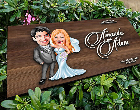 BK Gift Kişiye Özel Evleniyoruz Karikatürlü Kabartma Tasarım Antik Ceviz Ahşap Tabela-5, Dekoratif Tabela, Rustik Ev Dekorasyonu