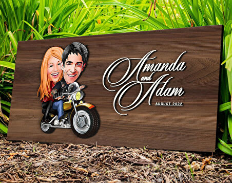 BK Gift Kişiye Özel Sevgililer Karikatürlü Kabartma Tasarım Antik Ceviz Ahşap Tabela-17, Dekoratif Tabela, Rustik Ev Dekorasyonu