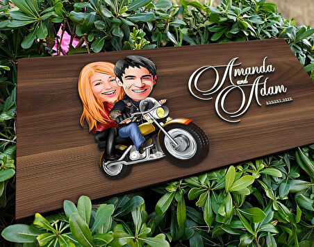 BK Gift Kişiye Özel Sevgililer Karikatürlü Kabartma Tasarım Antik Ceviz Ahşap Tabela-17, Dekoratif Tabela, Rustik Ev Dekorasyonu