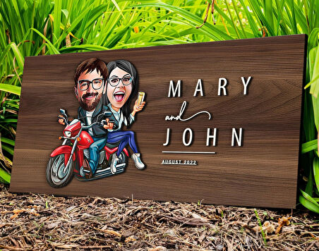 BK Gift Kişiye Özel Sevgililer Karikatürlü Kabartma Tasarım Antik Ceviz Ahşap Tabela-97, Dekoratif Tabela, Rustik Ev Dekorasyonu