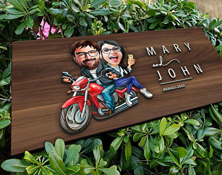 BK Gift Kişiye Özel Sevgililer Karikatürlü Kabartma Tasarım Antik Ceviz Ahşap Tabela-97, Dekoratif Tabela, Rustik Ev Dekorasyonu