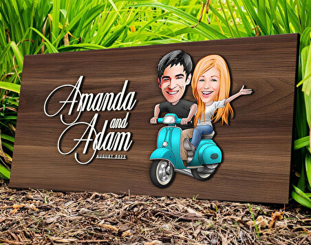 BK Gift Kişiye Özel Sevgililer Karikatürlü Kabartma Tasarım Antik Ceviz Ahşap Tabela-99, Dekoratif Tabela, Rustik Ev Dekorasyonu