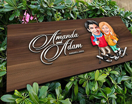 BK Gift Kişiye Özel Sevgililer Karikatürlü Kabartma Tasarım Antik Ceviz Ahşap Tabela-107, Dekoratif Tabela, Rustik Ev Dekorasyonu