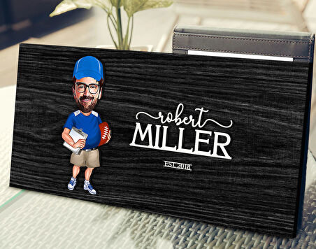 BK Gift Kişiye Özel Erkek Amerikan Futbolu Karikatürlü Antik Siyah (Ebony) Ahşap Tabela-1, Dekoratif Tabela, Rustik Ev Dekorasyonu, Duvar Dekoru