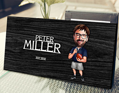 BK Gift Kişiye Özel Erkek Amerikan Futbolu Karikatürlü Antik Siyah (Ebony) Ahşap Tabela-2, Dekoratif Tabela, Rustik Ev Dekorasyonu, Duvar Dekoru