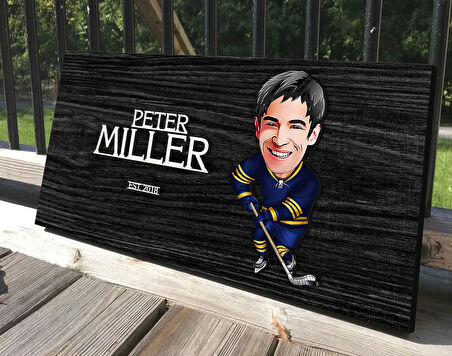 BK Gift Kişiye Özel Hokey Oyunucusu Karikatürlü Antik Siyah (Ebony) Ahşap Tabela-2, Dekoratif Tabela, Rustik Ev Dekorasyonu, Duvar Dekoru