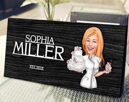 BK Gift Kişiye Özel Kadın Aşçı Karikatürlü Antik Siyah (Ebony) Ahşap Tabela-3, Dekoratif Tabela, Rustik Ev Dekorasyonu, Duvar Dekoru