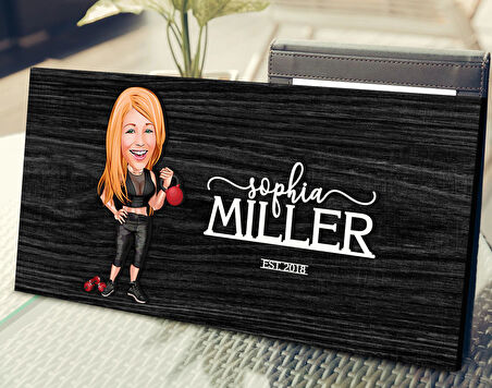 BK Gift Kişiye Özel Kadın Fitness Karikatürlü Antik Siyah (Ebony) Ahşap Tabela-1, Dekoratif Tabela, Rustik Ev Dekorasyonu, Duvar Dekoru