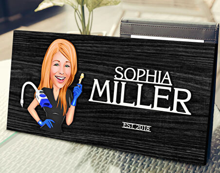 BK Gift Kişiye Özel Kadın Güzellik Uzmanı Karikatürlü Antik Siyah (Ebony) Ahşap Tabela-2, Dekoratif Tabela, Rustik Ev Dekorasyonu, Duvar Dekoru