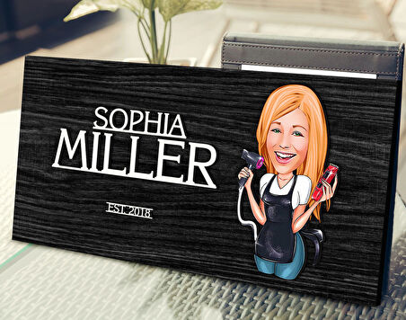 BK Gift Kişiye Özel Kadın Kuaför Karikatürlü Antik Siyah (Ebony) Ahşap Tabela-3, Dekoratif Tabela, Rustik Ev Dekorasyonu, Duvar Dekoru