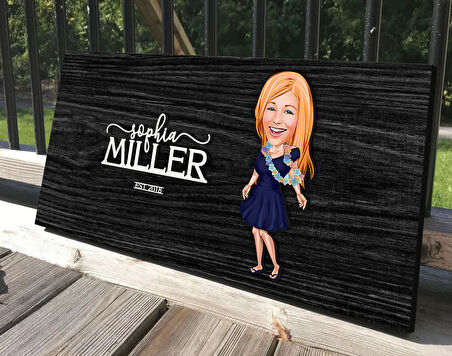 BK Gift Kişiye Özel Kadın Karikatürlü Antik Siyah (Ebony) Ahşap Tabela-11, Dekoratif Tabela, Rustik Ev Dekorasyonu, Duvar Dekoru