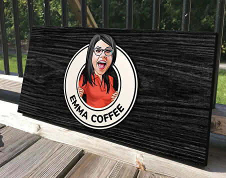 BK Gift Kişiye Özel Kadın Karikatürlü Antik Siyah (Ebony) Ahşap Tabela-01, Dekoratif Tabela, Rustik Ev Dekorasyonu, Duvar Dekoru