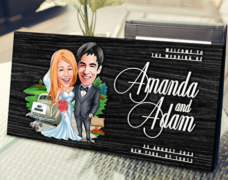 BK Gift Kişiye Özel Evleniyoruz Karikatürlü Antik Siyah (Ebony) Ahşap Tabela-1, Dekoratif Tabela, Rustik Ev Dekorasyonu, Duvar Dekoru