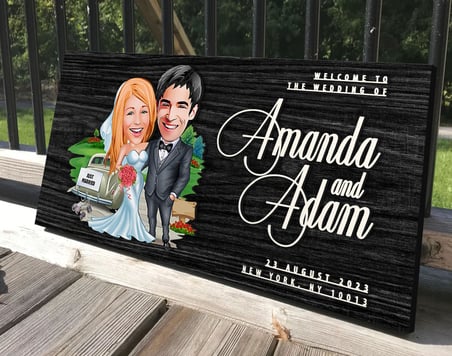 BK Gift Kişiye Özel Evleniyoruz Karikatürlü Antik Siyah (Ebony) Ahşap Tabela-1, Dekoratif Tabela, Rustik Ev Dekorasyonu, Duvar Dekoru