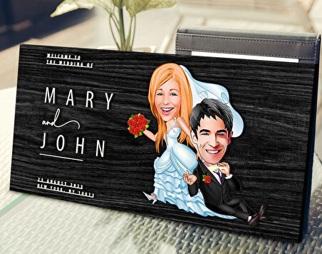 BK Gift Kişiye Özel Evleniyoruz Karikatürlü Antik Siyah (Ebony) Ahşap Tabela-2, Dekoratif Tabela, Rustik Ev Dekorasyonu, Duvar Dekoru