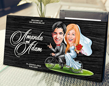 BK Gift Kişiye Özel Evleniyoruz Karikatürlü Antik Siyah (Ebony) Ahşap Tabela-3, Dekoratif Tabela, Rustik Ev Dekorasyonu, Duvar Dekoru