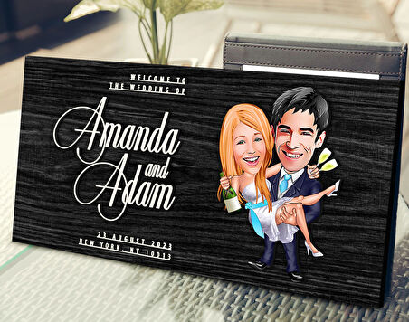 BK Gift Kişiye Özel Evleniyoruz Karikatürlü Antik Siyah (Ebony) Ahşap Tabela-4, Dekoratif Tabela, Rustik Ev Dekorasyonu, Duvar Dekoru