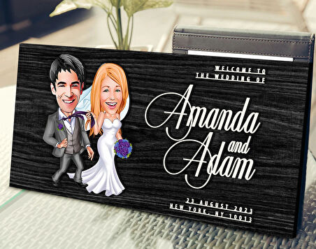 BK Gift Kişiye Özel Evleniyoruz Karikatürlü Antik Siyah (Ebony) Ahşap Tabela-5, Dekoratif Tabela, Rustik Ev Dekorasyonu, Duvar Dekoru