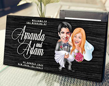 BK Gift Kişiye Özel Evleniyoruz Karikatürlü Antik Siyah (Ebony) Ahşap Tabela-7, Dekoratif Tabela, Rustik Ev Dekorasyonu, Duvar Dekoru