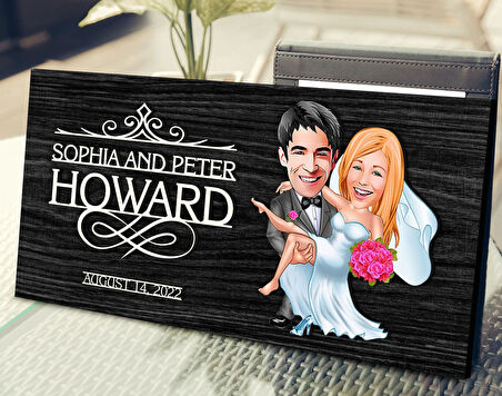 BK Gift Kişiye Özel Evleniyoruz Karikatürlü Antik Siyah (Ebony) Ahşap Tabela-9, Dekoratif Tabela, Rustik Ev Dekorasyonu, Duvar Dekoru