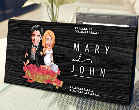 BK Gift Kişiye Özel Evleniyoruz Karikatürlü Antik Siyah (Ebony) Ahşap Tabela-10B, Dekoratif Tabela, Rustik Ev Dekorasyonu, Duvar Dekoru