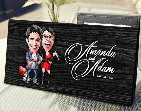 BK Gift Kişiye Özel Sevgililer Karikatürlü Antik Siyah (Ebony) Ahşap Tabela-1, Dekoratif Tabela, Rustik Ev Dekorasyonu, Duvar Dekoru