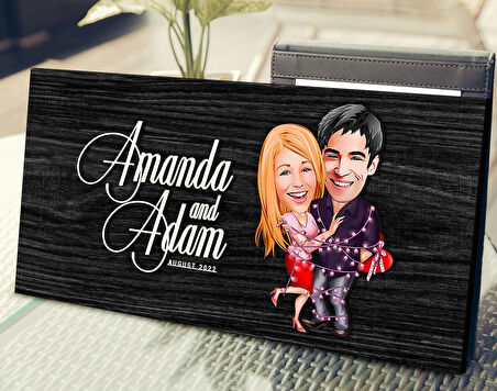 BK Gift Kişiye Özel Sevgililer Karikatürlü Antik Siyah (Ebony) Ahşap Tabela-2, Dekoratif Tabela, Rustik Ev Dekorasyonu, Duvar Dekoru