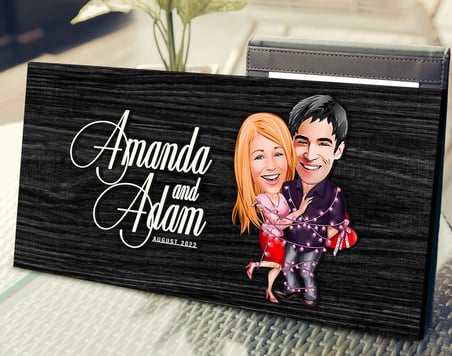 BK Gift Kişiye Özel Sevgililer Karikatürlü Antik Siyah (Ebony) Ahşap Tabela-2, Dekoratif Tabela, Rustik Ev Dekorasyonu, Duvar Dekoru