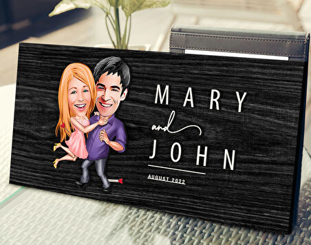 BK Gift Kişiye Özel Sevgililer Karikatürlü Antik Siyah (Ebony) Ahşap Tabela-3, Dekoratif Tabela, Rustik Ev Dekorasyonu, Duvar Dekoru