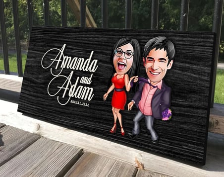 BK Gift Kişiye Özel Sevgililer Karikatürlü Antik Siyah (Ebony) Ahşap Tabela-4, Dekoratif Tabela, Rustik Ev Dekorasyonu, Duvar Dekoru