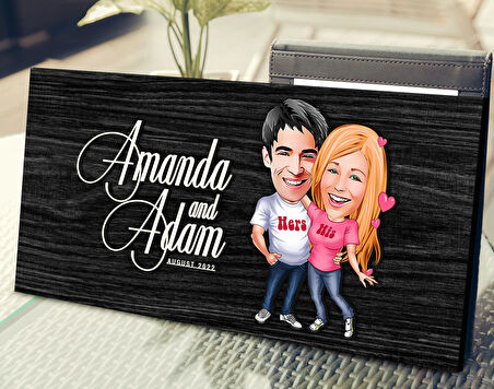 BK Gift Kişiye Özel Sevgililer Karikatürlü Antik Siyah (Ebony) Ahşap Tabela-5, Dekoratif Tabela, Rustik Ev Dekorasyonu, Duvar Dekoru