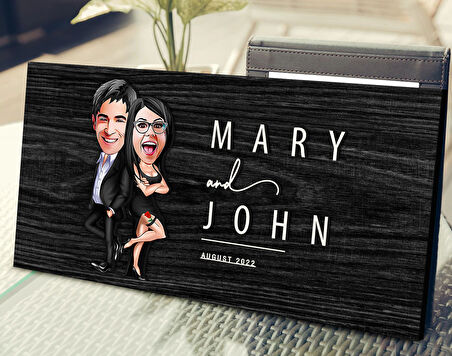 BK Gift Kişiye Özel Sevgililer Karikatürlü Antik Siyah (Ebony) Ahşap Tabela-6, Dekoratif Tabela, Rustik Ev Dekorasyonu, Duvar Dekoru