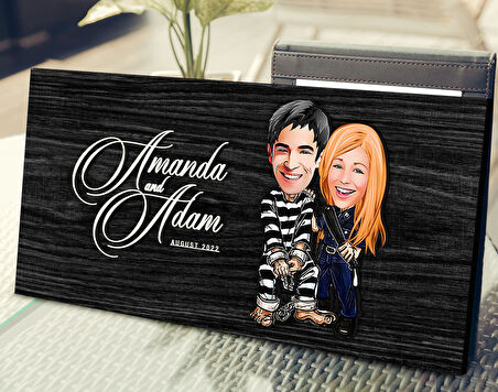 BK Gift Kişiye Özel Sevgililer Karikatürlü Antik Siyah (Ebony) Ahşap Tabela-7, Dekoratif Tabela, Rustik Ev Dekorasyonu, Duvar Dekoru