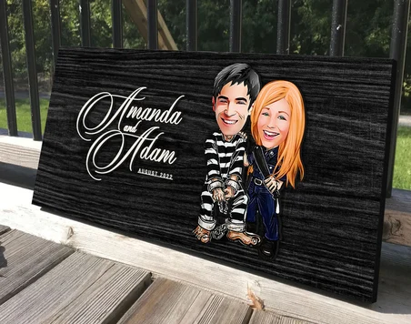 BK Gift Kişiye Özel Sevgililer Karikatürlü Antik Siyah (Ebony) Ahşap Tabela-7, Dekoratif Tabela, Rustik Ev Dekorasyonu, Duvar Dekoru