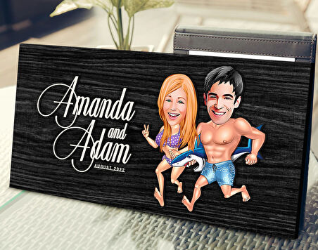 BK Gift Kişiye Özel Sevgililer Karikatürlü Antik Siyah (Ebony) Ahşap Tabela-8, Dekoratif Tabela, Rustik Ev Dekorasyonu, Duvar Dekoru