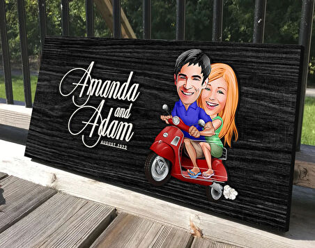 BK Gift Kişiye Özel Sevgililer Karikatürlü Antik Siyah (Ebony) Ahşap Tabela-10, Dekoratif Tabela, Rustik Ev Dekorasyonu, Duvar Dekoru