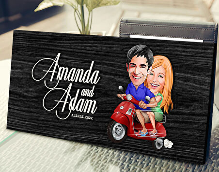 BK Gift Kişiye Özel Sevgililer Karikatürlü Antik Siyah (Ebony) Ahşap Tabela-10, Dekoratif Tabela, Rustik Ev Dekorasyonu, Duvar Dekoru